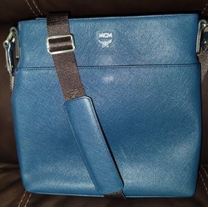 MCM Blue Leather Ottamar Messenger Bag